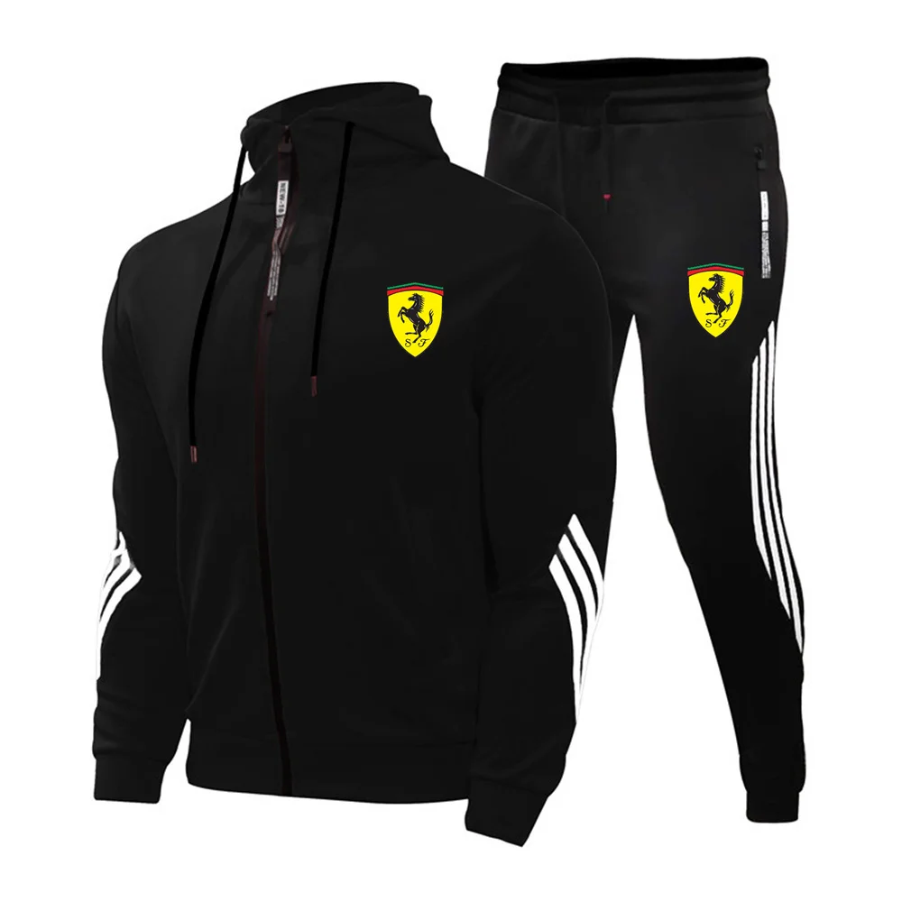 

2Car Men Casual Track Suit Men Sportswear Suit Hoodie Jogging Pants Two-Piece Zipper Outdoor Fitness Suit Hooded Sweatshirt Suit