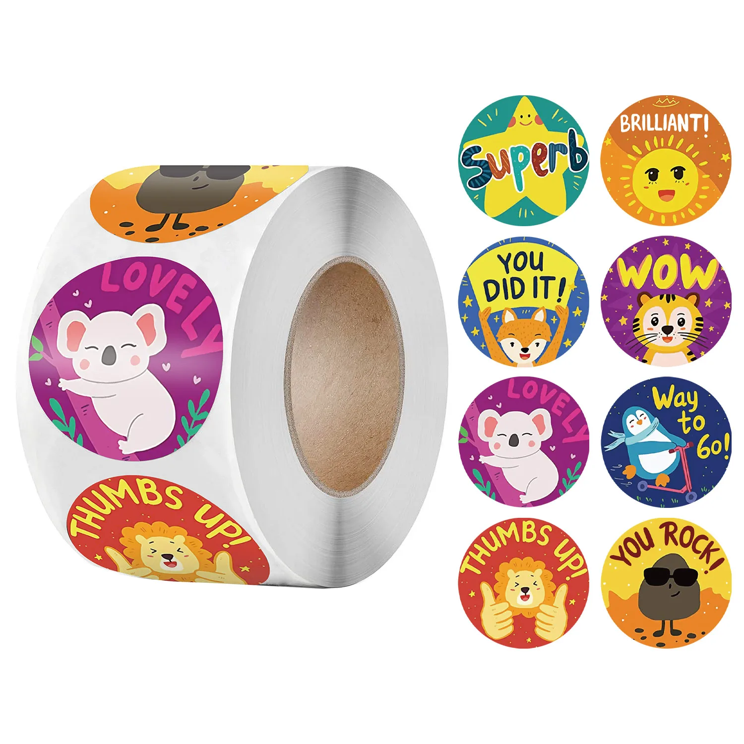 

500Pcs Reward Stickers For Kids Cute Animals Lion 8 Designs Round Lables For School Motivational Students Teachers Labels