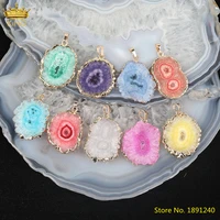 5pcslot natural druzy geode agates sun flower pendant for women necklace makingplated gold solar flower slab beads jewelry