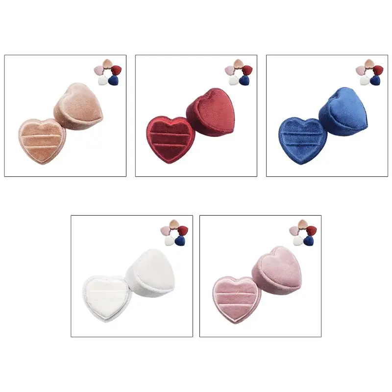 

В форме сердца бархат кольцо коробка с двумя кольцами, Дисплей держатель со съемной кольцо крышки коробки держатель для свадебной церемонии