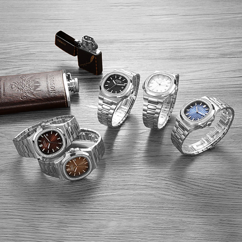 Новые мужские часы Patek, роскошные часы топ бренда с бриллиантами, мужские Модные Повседневные военные водонепроницаемые часы из нержавеющей стали золотистого цвета