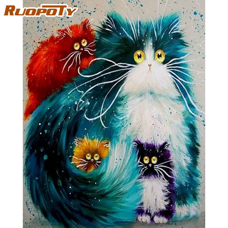 

RUOPOTY Frame Cat Animals DIY Painting By Numbers Wall Art Picture Hand Painted Oil Painting For Home Decor Artwork 40x50cm