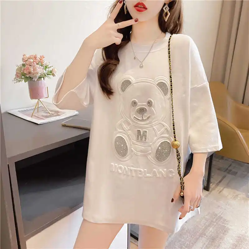 

3D Big Panda Oversized t-shirt Summer Top Woman T-shirts Solid color cartoon OL commuting Casual plus size women clothing