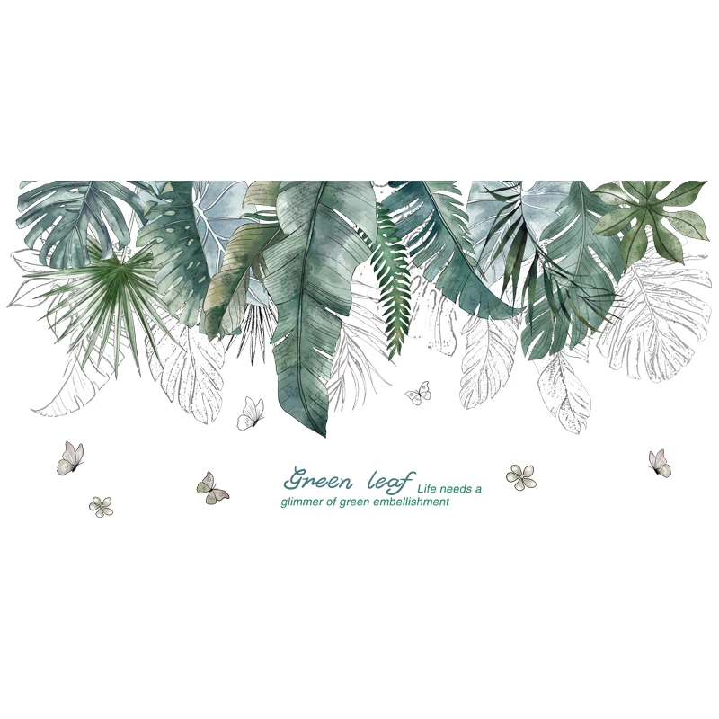 

[shijuekongjian] Cartoon Girl Wall Stickers DIY Tropical Leaves Mural Decals for House Baby Room Kids Bedroom Decoration