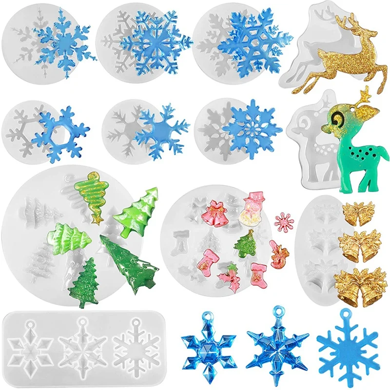 

Набор рождественских форм для смолы, 12 шт., рождественские формы, 3D силиконовые формы разных размеров, Рождественские Формы для эпоксидной с...