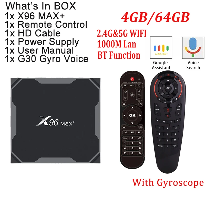 X96 MAX PLUS TV Box Android 9.0 MAX 4GB 64GB Amlogic S905X3 Smart TV Box 4K TV Android Box 2.4G&5G Wifi BT4.0 H.265 X96 MAX - Цвет: 4G 64G With G30