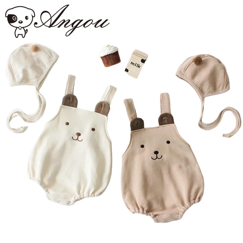 

Angou New Baby Bodysuits Newborn Cartoon Jumpsuit + Hat Korean Japan Style Infant Girls Bodysuits Sleeveless Baby Girls Clothes
