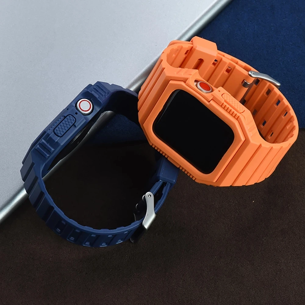 Strap+Protective Case 38mm 40mm 41mm 42mm 44mm 45mm For Apple Watch iWatch Series 8/7/SE/6/5/4 TPU Rubber Watchbands Replacement