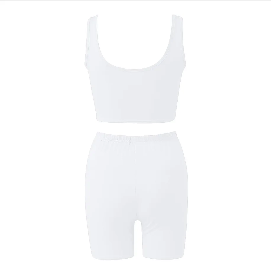 

2021 summer new solid color vest, high waist shorts, sports and leisure two-piece women white corset top crop top tank top bras