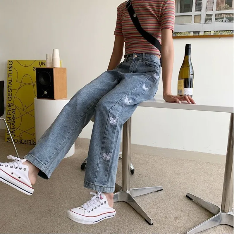 

Woman Jeans High Waist Clothes Wide Leg Denim Clothing Blue Streetwear Vintage Quality 2021 Fashion Harajuku Straight Pants
