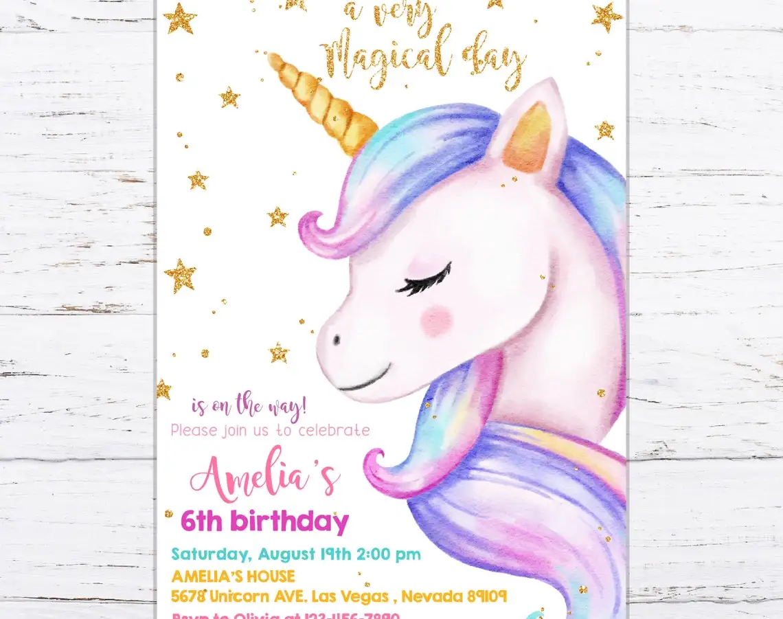 

Приглашение на день рождения в виде единорога, радувечерние, золотые блестящие розовые приглашения на день девушки, на заказ