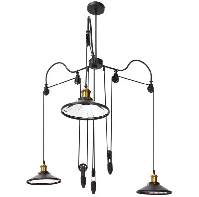 Фабричная нить тройной отражатель люстра шкив потолочный светильник лофт E27