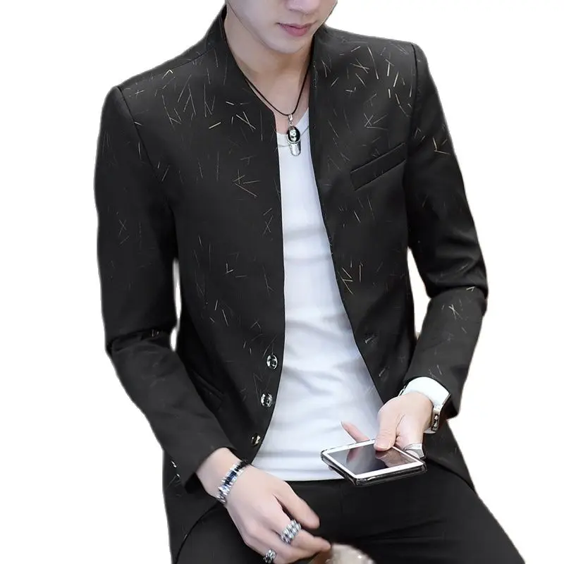 Traje chaqueta estampado dorado Club fiesta hombres Блейзер mandarín Зауженный блейзер de hombre