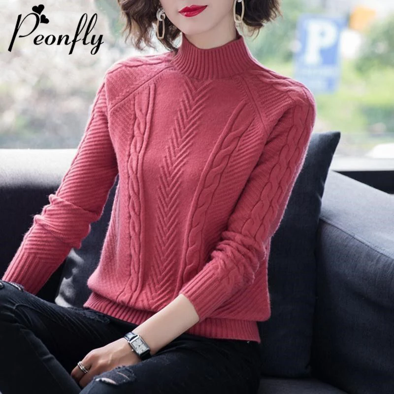 

Peonfly New 2022 Autumn Winter Women Knitted Turtleneck Sweater Casual Soft Jumper Fashion Slim Femme Elastic Pullovers Ladies
