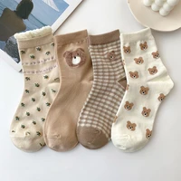 4pairs spring autumn and winter womens cotton tie socks fashion bear socks cute cartoon womens socks harajuku christmas gift