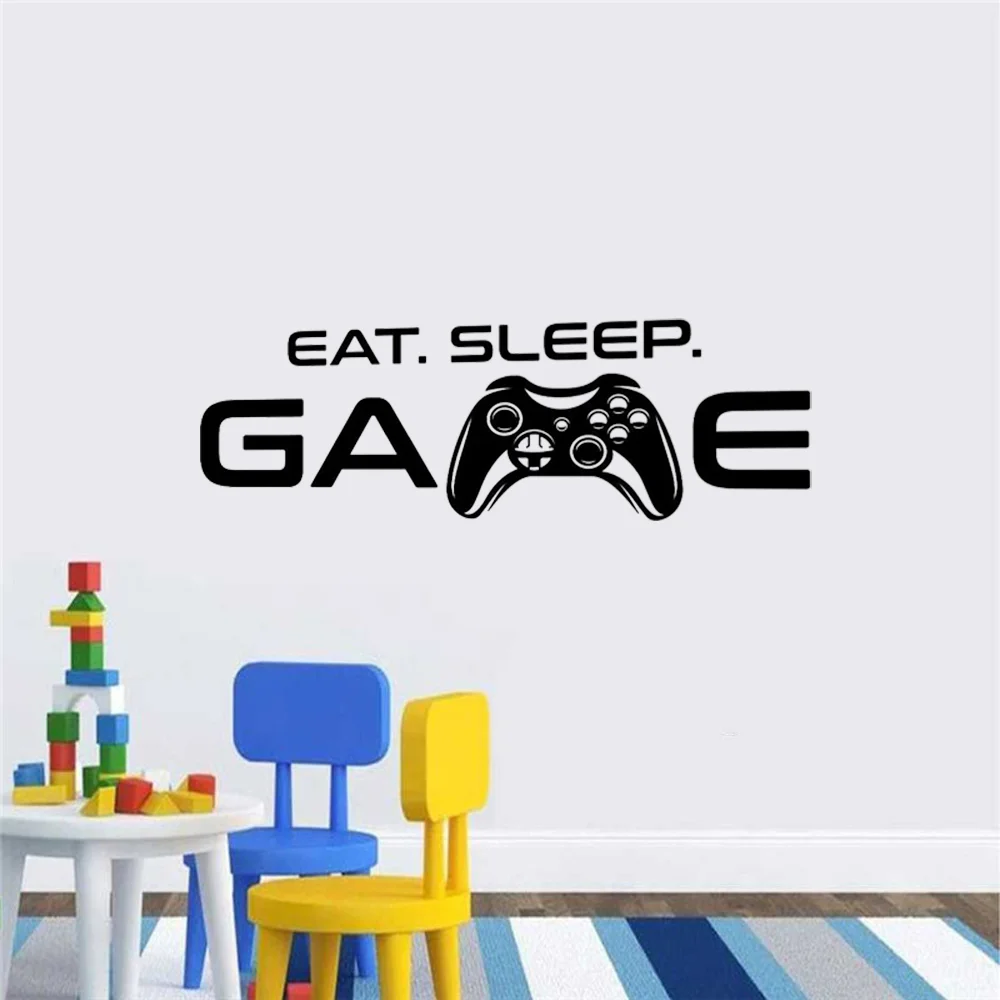 

Eat Sleep Game Wall Sticker Game Controller Gamer Wall Decals Vinyl Home Decor for Kids Boys Room Game Room Playroom Murals