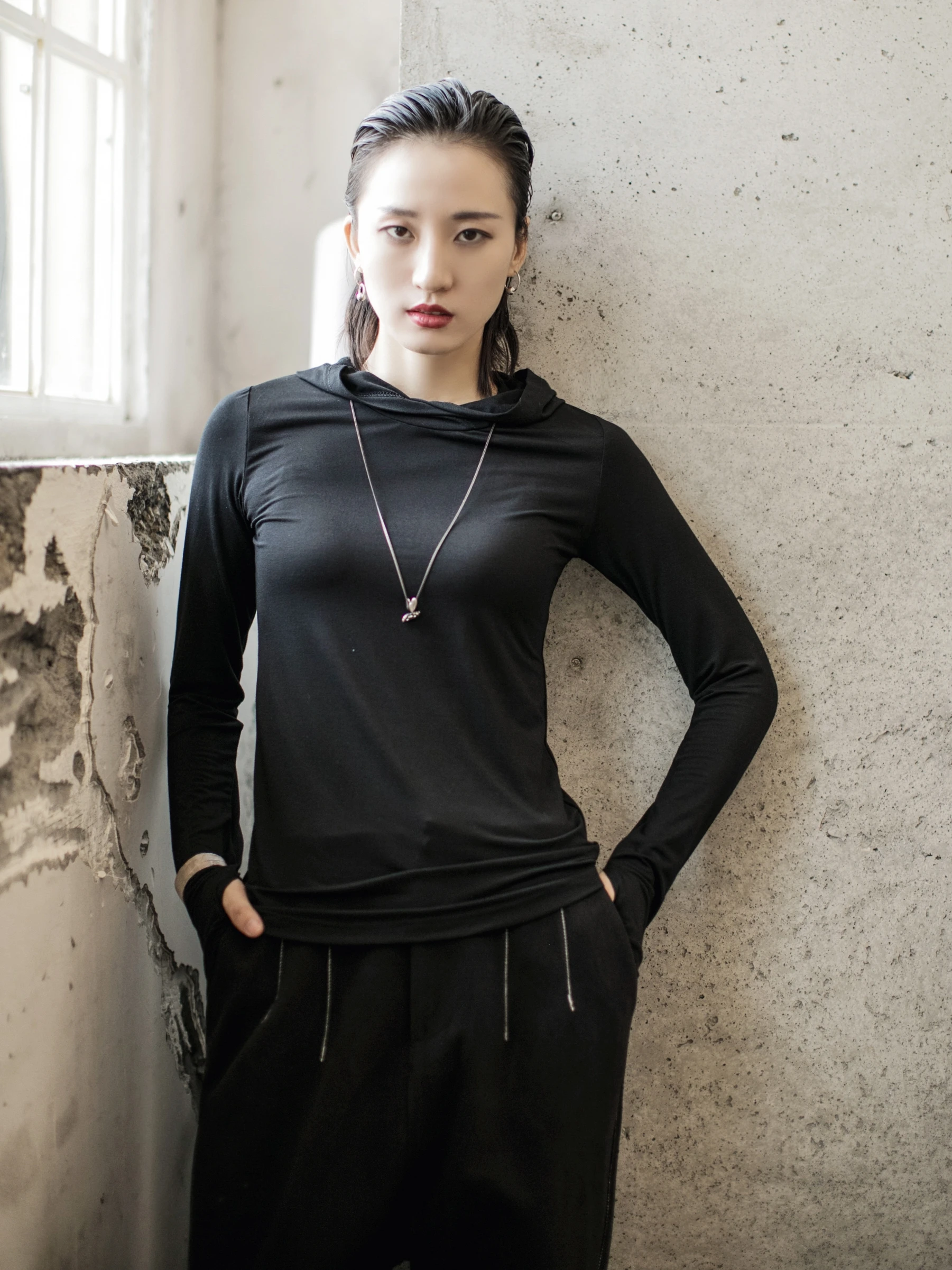 Женский сетчатый пуловер Cakucool черный хлопковый с длинными рукавами и высокой