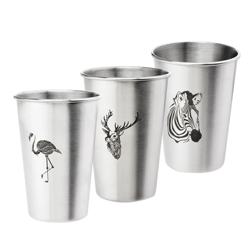 1 шт. чашка из нержавеющей стали пивная кружка с милым принтом животных