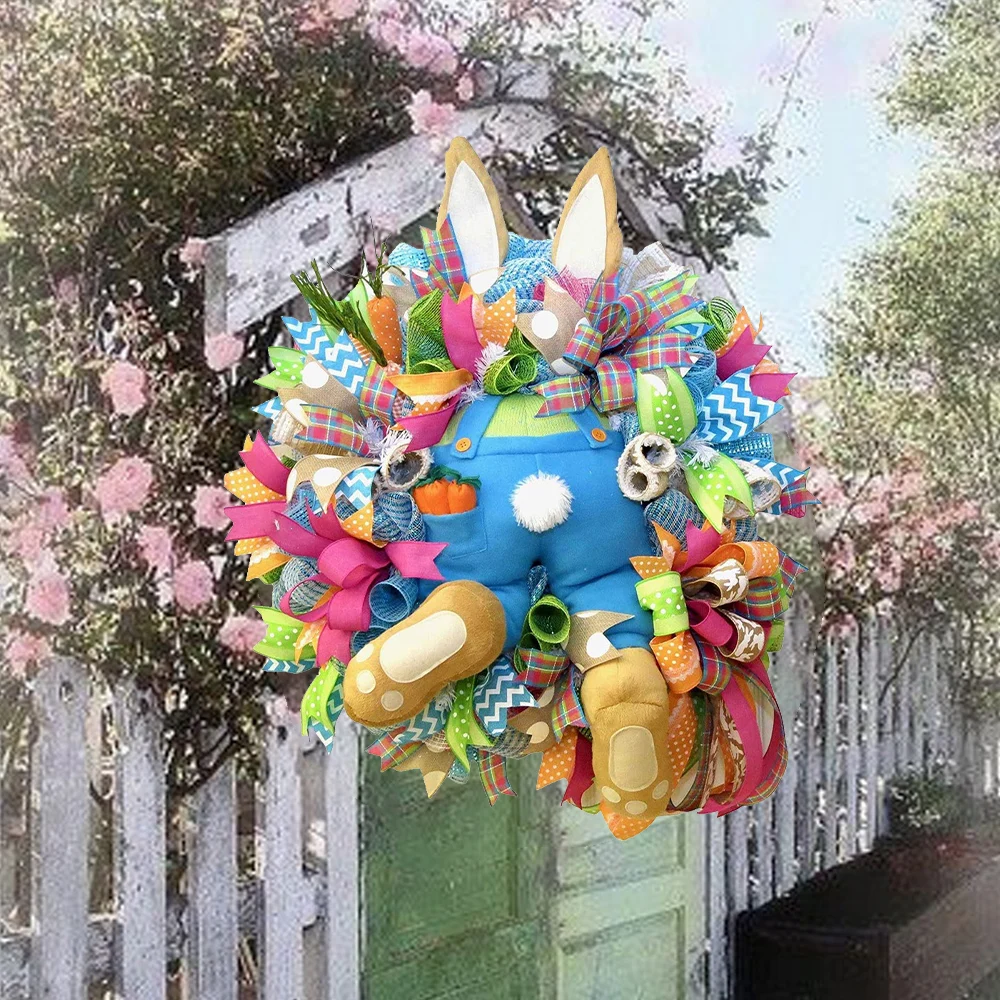 

Easter door decorations rabbit butt and ears wreath, Easter spring outdoor hanging welcome sign wreath attachment craft