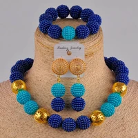 swell royal blue and lake blue nigerian wedding set african beads jewelry set fzz09 08