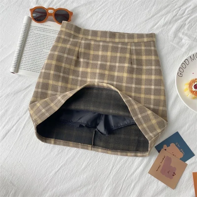 

Mini Skirts Women Plaid Slim High Waist Vintage All-match Autumn Fashion Elegant Korean Style Temperament Casual A-line Soft New