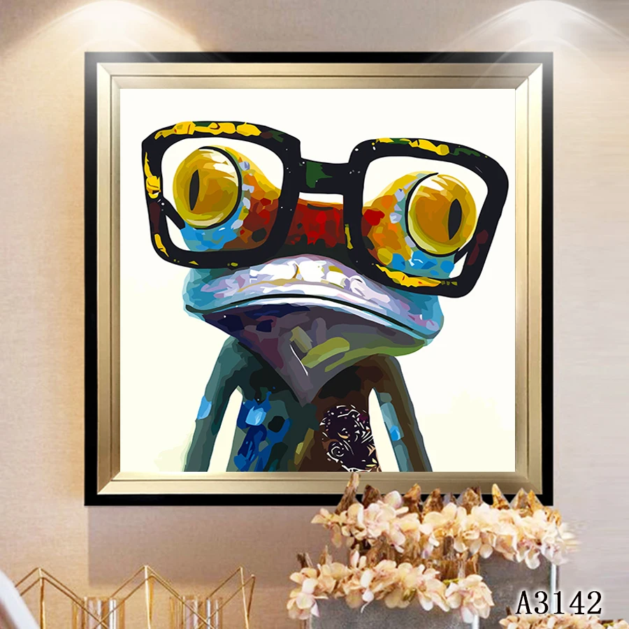 

Современная абстрактная картина маслом, печать на холсте, мультяшное животное, лягушка, холст, живопись, настенное искусство, картина для до...