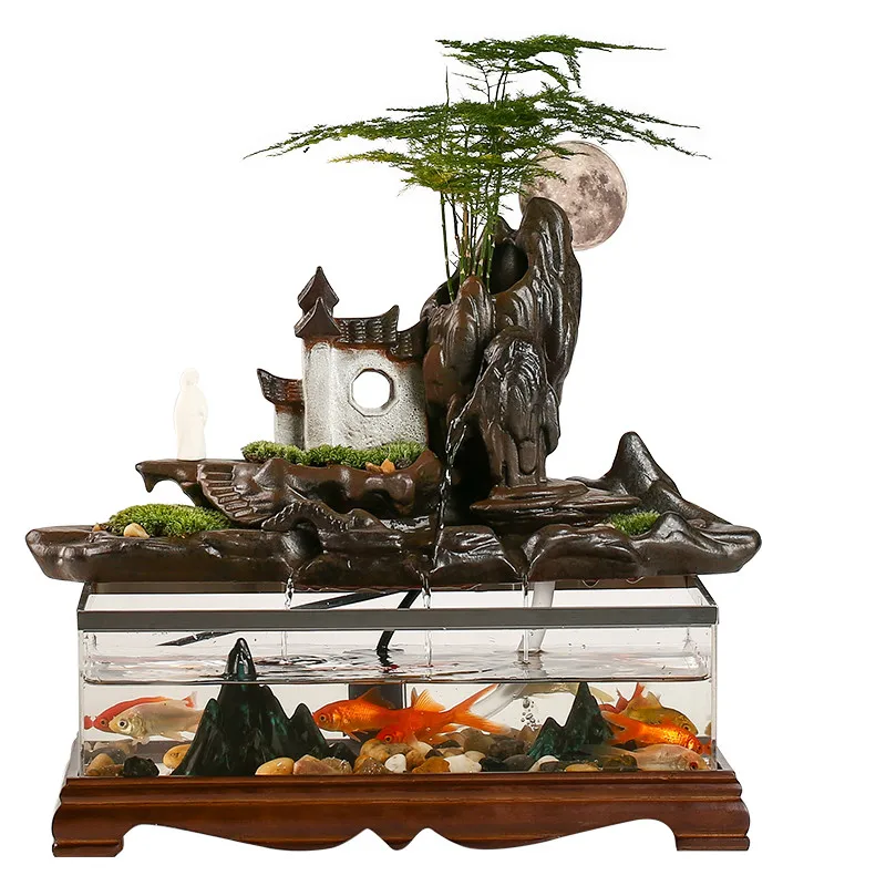 

Fish Tank Water Landscape Office Home Circular Fountain Landscape Living Room Entrance Wine Cabinet Soft Decoration Decoration