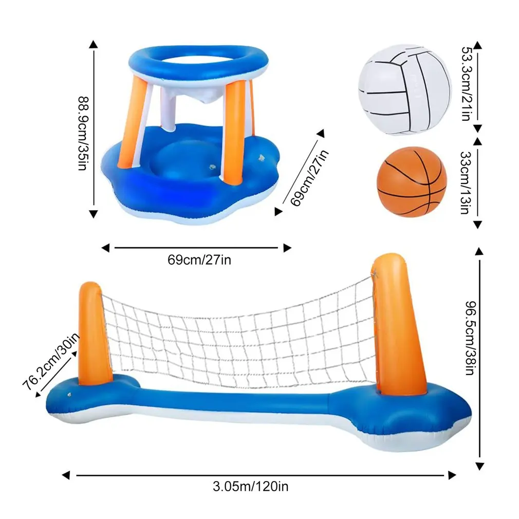 

Inflatable Pool Float Set Volleyball Net And Basketball Hoops Floating Pool Swimming Game Toys Water Sports For Adults