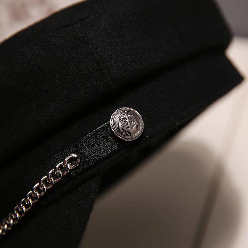 Осенне-зимние шерстяные шапки в стиле милитари с цепочкой для женщин женская