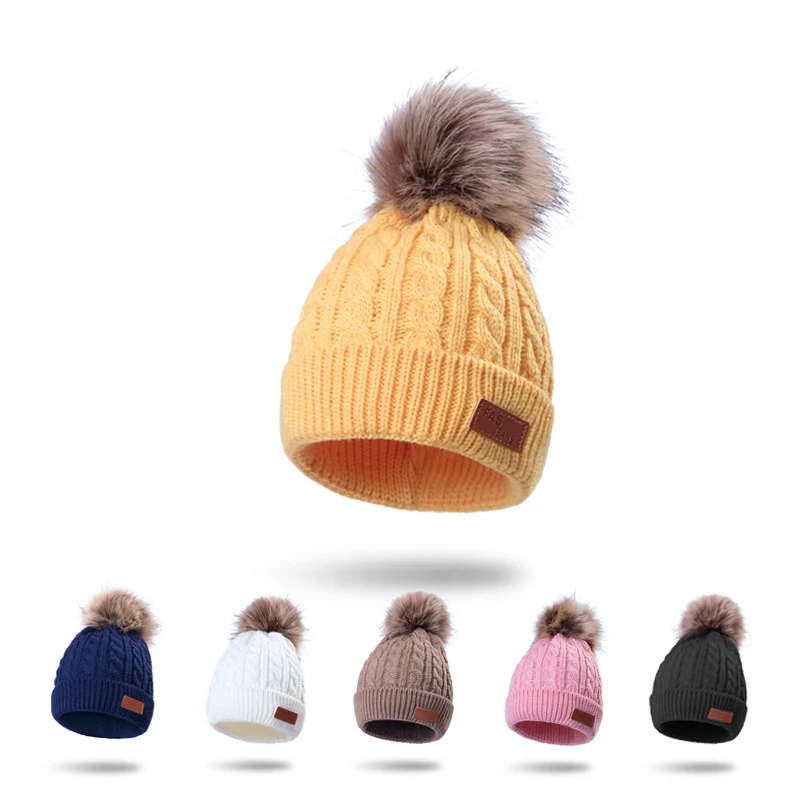 

Children's Warm Knitted Hat Autumn Winter All-Match Curling Baby Woolen Cap Twist Hat for Newborn Baby Soft Removable Hair Ball