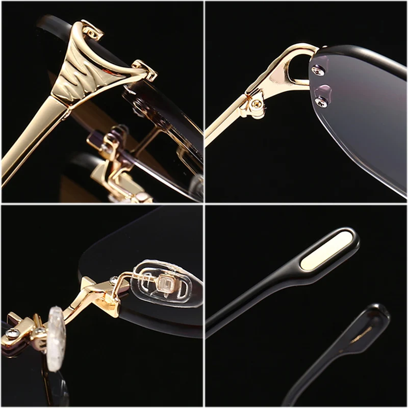 

SHAUNA Retro Rimless Square Sunglasses Women Fashion Brand Designer Clear Ocean Gradient Lens Eyewear Men Shades UV400