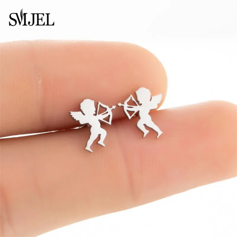

New Harajuku Cute Cupid Angel Pendant Earring Stainless Steel Punk Black Earings Jewelry for Cool Women Friendship Girl Gifts