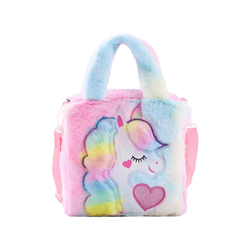 

Girls Plush School Bags Supplies Cartoon Unicorn Bookbags crossbody bags for Kids Plush School Shoulder Bag