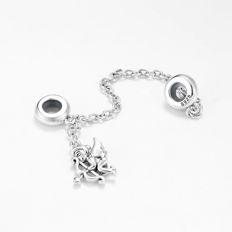 Real 925 Sterling Silver charms Bead Eros Cupid Spacer Safety Chain Fit Original European Charm Bracelet Jewelry making | Украшения и