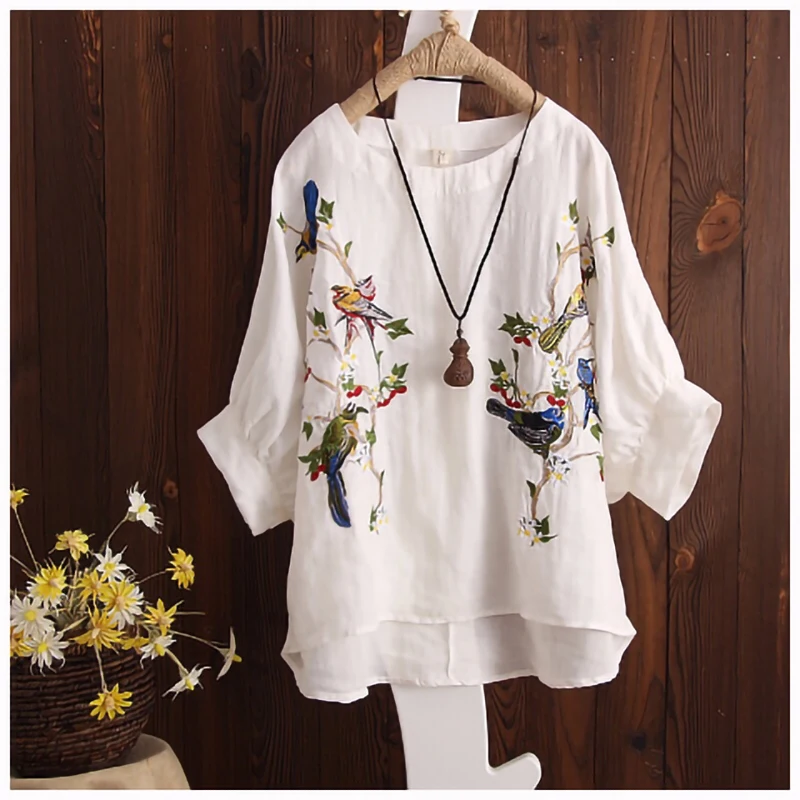 Блузка женская с коротким рукавом размера плюс хлопок льняная повседневная