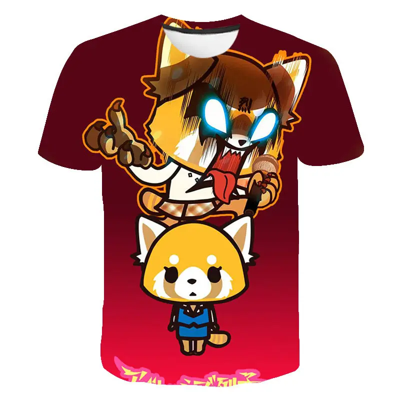 

Новинка, летняя футболка Aggretsuko с коротким рукавом и 3D принтом, модная уличная одежда для мальчиков и девочек, крутые топы с принтом для мужчи...