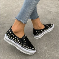 autumn women loafers new fashion rivet slip on flat casual shoes large size platform leather waterproof flats footwear zapatos