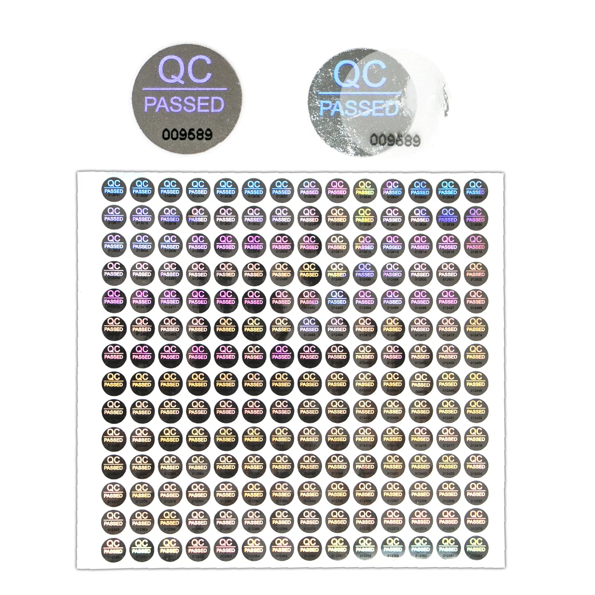 Silver High Security seals Tamper Evident sticker Warranty Void QC Passed labels Hologram stickers with Unique Serial Numbering