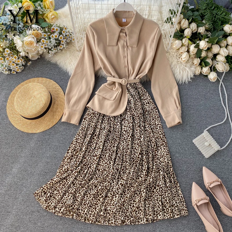YuooMuoo Брендовое дизайнерское леопардовое платье рубашка женское асимметричное