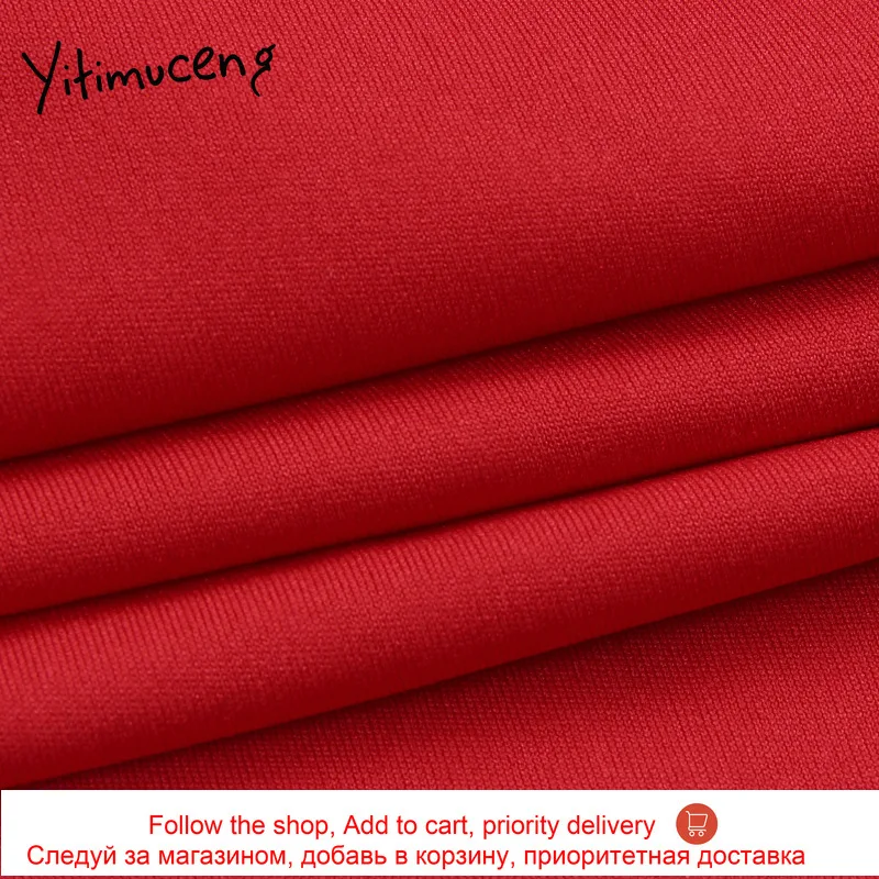 

Yitimuceng Sexy Dress Holiday Pencil Red Autumn 2021 Midi Long Sleeve V-Neck Knitting Lady Dresses Folds Knee-Length Patchwork