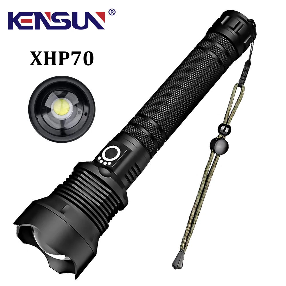 

Светодиодный фонарик, супер яркий фонарик XHP70, Мощный тактический фонарь для кемпинга, 3 режима, водонепроницаемый масштабируемый уличный ф...