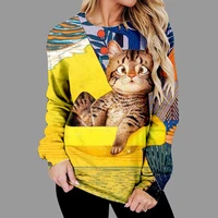 2022 spring new top pullover jacket women tracksuits cute cat print sweatshirt female long sleeve loose coat o neck clothes