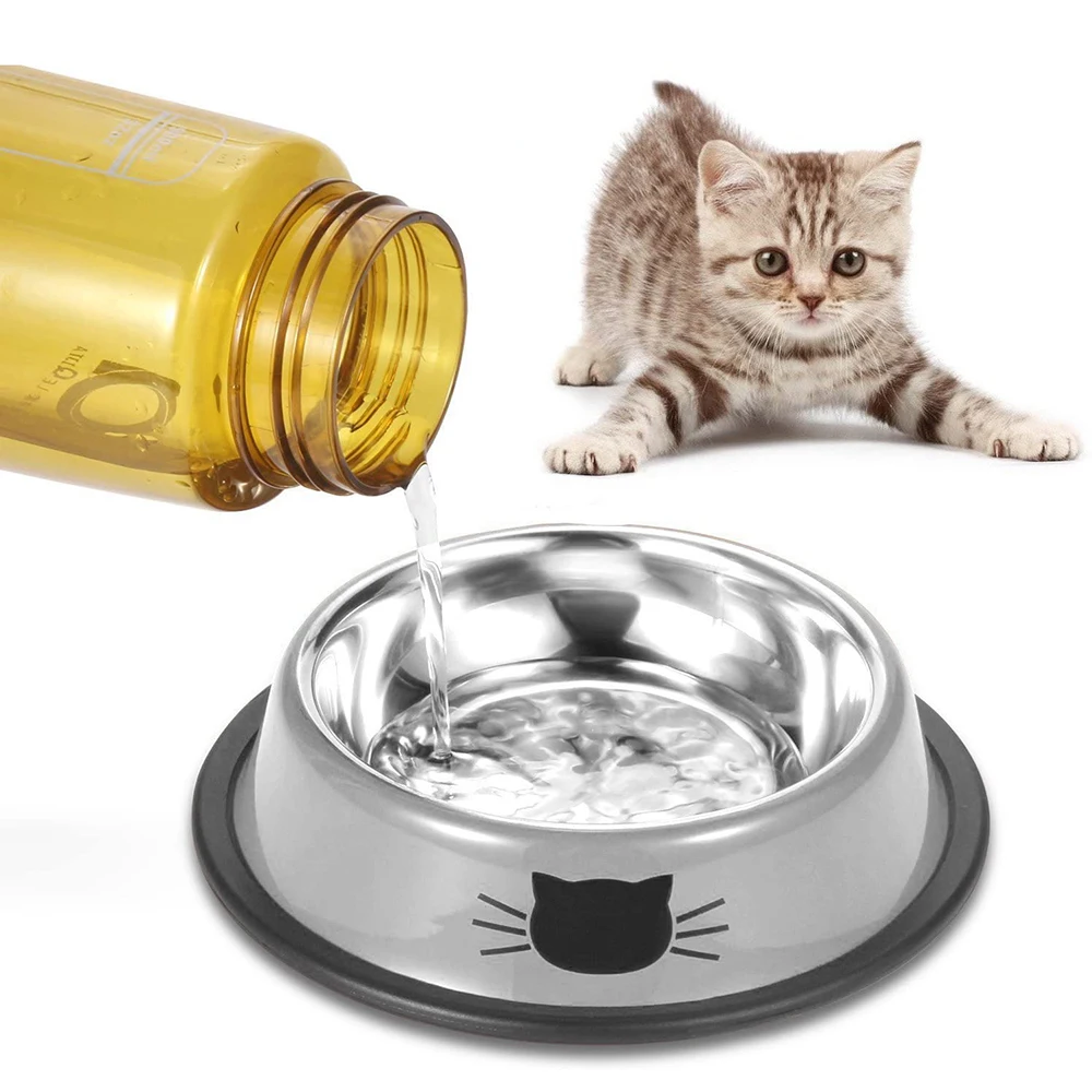 

2PCS Washable Stainless Steel Pet Bowl Easy Clearing Resistant To Corrosion With The Rubber Circle Of AntiSkid