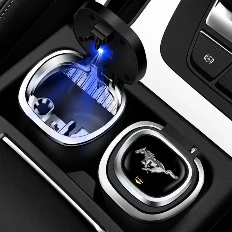 

High-end Metal Liner Car styling Ashtray With Blue LED Light On The Car Air Outlet For Ford mustang GT 2020 2019 2018