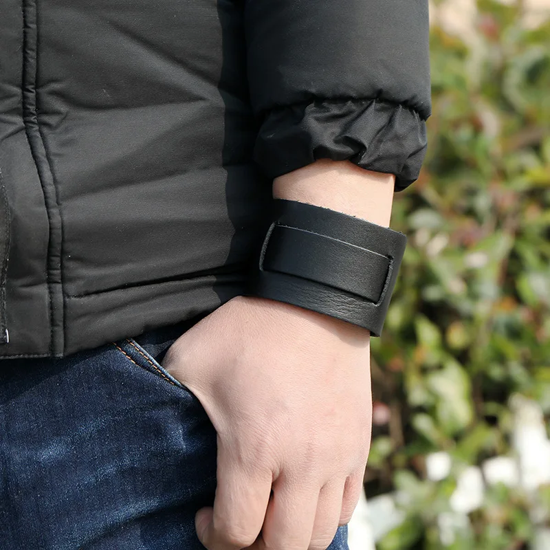

Black Brown Genuine Leather Simple Elegant Watch Strap Bracelet Cuff Bangle Jewelry Pulsera Hombre
