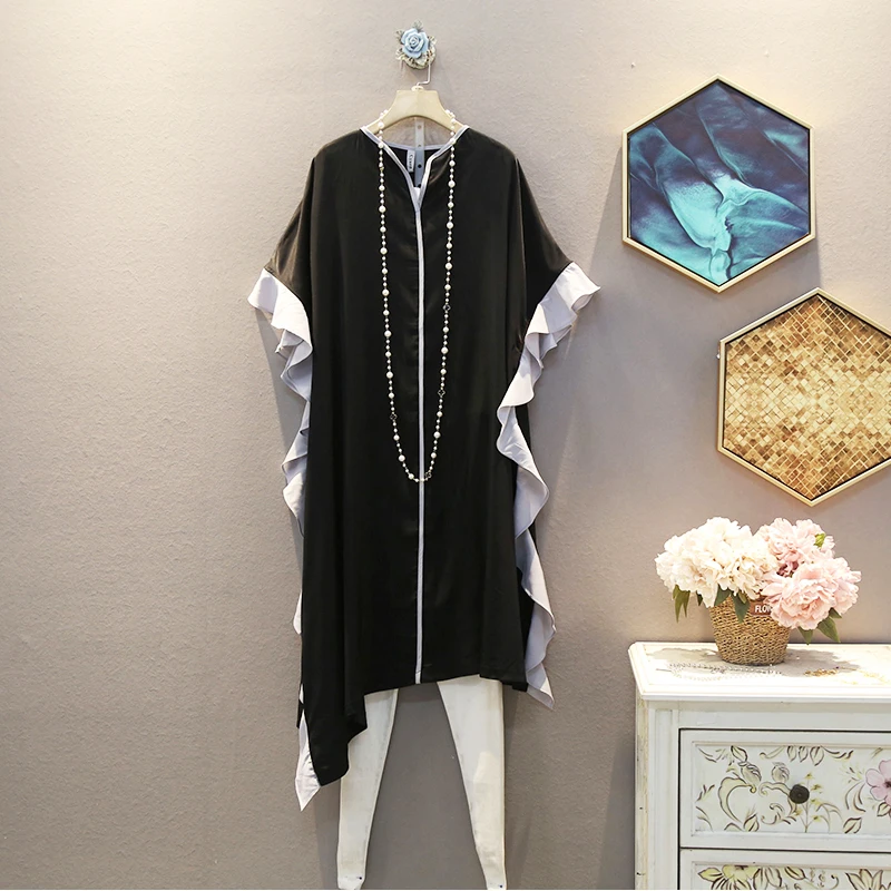 Женское платье с v образным вырезом [EWQ] повседневные пуловеры коротким рукавом и