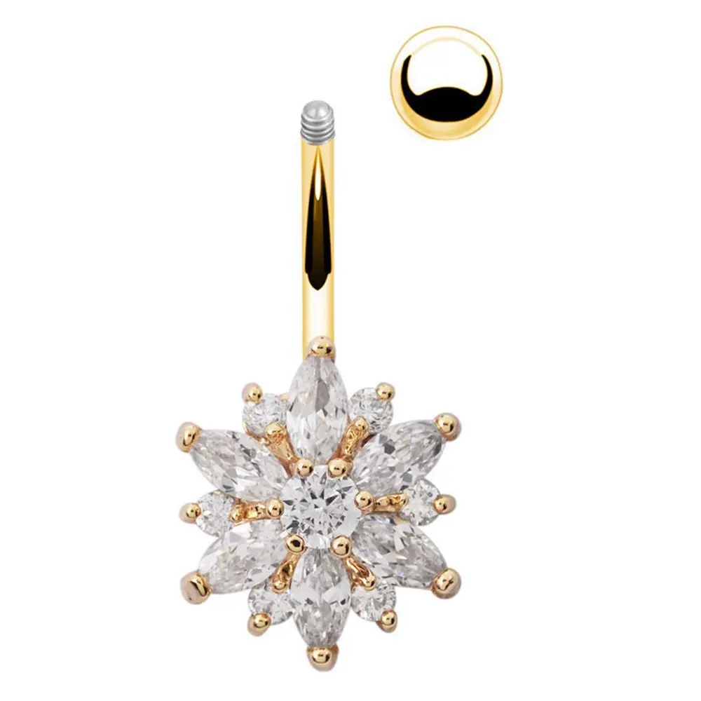 Кольцо для пирсинга пупка из нержавеющей стали 316L с зелеными цветами и