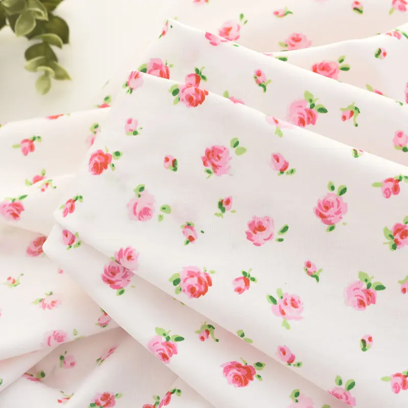 

110cm Breadth Fabric pure cotton white background small rose fabric clothing skirt children's shirt pajamas handmade cloth DIY c