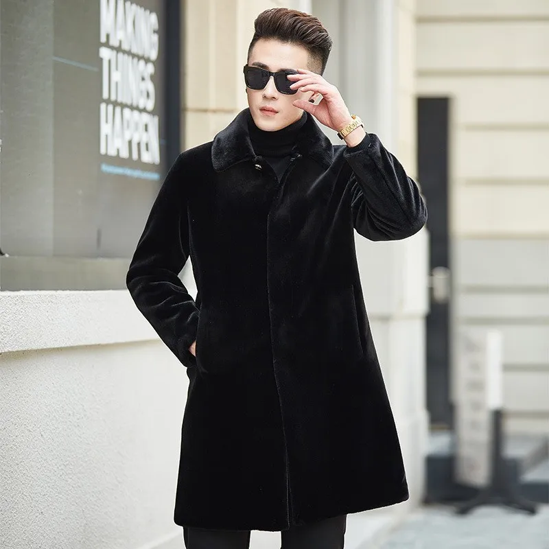 Мужское пальто из искусственного меха с меховым воротником модная Толстая