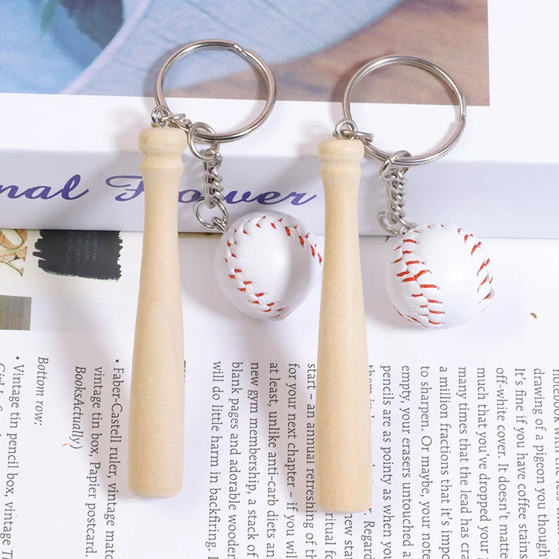 

YiJia Mini Baseball Keychains for Men Wooden Baseball Bat and Ball Pendant Handiwork Sports Key Ring